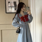 애니율 여성 봄 가을 골덴 숄카라 롱 원피스 G2796 : 애니율