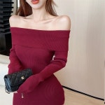 애니율 여성 가을 겨울 오프숄더 슬림핏 원피스 G2784 : 애니율