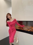 애니율 여성 오프숄더 슬림핏 니트 원피스 G2791 : 애니율