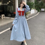 애니율 여성 봄 가을 골덴 숄카라 롱 원피스 G2796 : 애니율