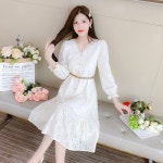 애니율 여성 봄 가을 브이넥 레이스 원피스 G2799 : 애니율