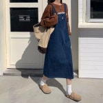 일자핏 멜빵원피스 진청멜빵원피스 캐주얼 청치마 : 반하다 LOVE