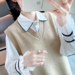 애니율 여성 봄 가을 브이넥 니트 조끼 베스트 G2893 : 애니율