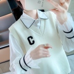 애니율 여성 봄 가을 캐주얼 브이넥 니트 조끼 G2905 : 애니율