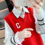 애니율 여성 봄 가을 캐주얼 브이넥 니트 조끼 G2905 : 애니율