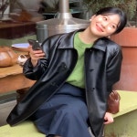 애니율 여성 봄 가을 폴로넥 가죽 자켓 G2943 : 애니율