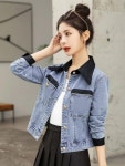 애니율 여성 봄 가을 데님 폴로넥 숏 청자켓 G3417 : 애니율