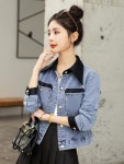 애니율 여성 봄 가을 데님 폴로넥 숏 청자켓 G3417 : 애니율