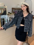 애니율 여성 봄 가을 데님 숄카라 숏 청자켓 G3423 : 애니율
