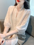 애니율 여성 여름 7부 소매 쉬폰 블라우스 G3543 : 애니율