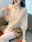 애니율 여성 여름 7부 소매 쉬폰 블라우스 G3543 : 애니율