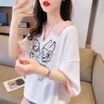 애니율 여성 여름 폴로넥 오버핏 와플 티셔츠 G4205 : 애니율