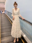 애니율 여성 여름 브이넥 쉬폰 롱 원피스 G4192 : 애니율