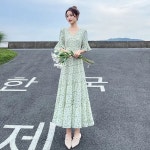 애니율 여성 여름 브이넥 셔링 롱 원피스 G4191 : 애니율