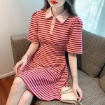 애니율 여성 여름 스트라이프 폴로넥 원피스 G4253 : 애니율