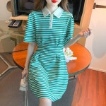 애니율 여성 여름 스트라이프 폴로넥 원피스 G4253 : 애니율