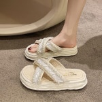 애니율 여성 여름 편안한 통굽 비즈 슬리퍼 G4332 : 애니율