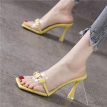 유스리 8cm 토오픈 에나멜 스퀘어 뮬 슬리퍼 샌들 3color : 시크치노