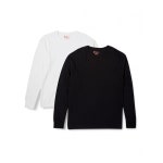 [헤인즈] 2P Japan Fit 크루넥 롱 슬리브 T셔츠 H5440 맨즈 아소트 L : Adds