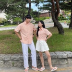 여름 크롭 핀턱 데일리 포켓 반팔 셔츠 블라우스 커플 시밀러룩 4color : 몽쉘커플