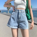 여성 청반바지 추천 섹시 블랙 데님 하이 웨이스트 슬리밍 루즈핏 더블 버튼 핫팬츠 워싱진 : 유럽패션직구