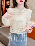 애니율 여성 여름 시원한 긴팔 펀칭 티셔츠 G5459 : 애니율