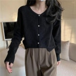 봄 가을 간절기 블랙 핑크 라운드 기본 니트 가디건 : querencia