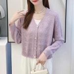 애니율 여성 얇은 브이넥 펀칭 니트 가디건 G4631 : 애니율