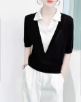 애니율 여성 여름 반팔 폴로넥 니트 티셔츠 G4638 : 애니율