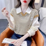 애니율 여성 봄 가을 레이어드 니트 폴로 티셔츠 G5793 : 애니율