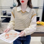 애니율 여성 봄 가을 레이어드 니트 폴로 티셔츠 G5793 : 애니율