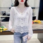 애니율 여성 봄 가을 펀칭 레이스 블라우스 G5504 : 애니율