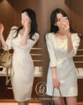 Made)퍼퓸 하트스퀘어넥 진주 트위드원피스(미니,미디.ver/하객룩) : 프롬데이원