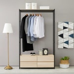긴옷행거 시스템옷장 블랙 원피스옷걸이 기숙사옷장 : 라이프-쇼핑