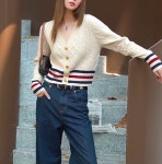 애니율 여성 봄 가을 브이넥 꽈베기 니트 가디건 G5919 : 애니율