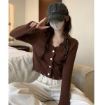 애니율 여성 봄 가을 브이넥 니트 숏 가디건 G6585 : 애니율