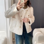 애니율 여성 가을 노카라 트위드 양털 자켓 G6617 : 애니율