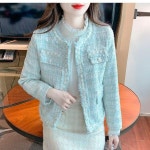 애니율 여성 봄 가을 노카라 트위드 자켓 G6613 : 애니율