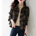 애니율 여성 봄 가을 캐주얼 체크 모직 숏 자켓 G6693 : 애니율