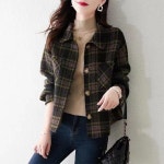 애니율 여성 봄 가을 캐주얼 체크 모직 숏 자켓 G6693 : 애니율