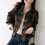 애니율 여성 봄 가을 캐주얼 체크 모직 숏 자켓 G6693 : 애니율