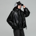 애니율 여성 겨울 후드 숏 가죽 자켓 점퍼 G7522 : 애니율