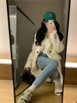 애니율 여성 겨울 숄카라 모직 롱 코트 G7659 : 애니율