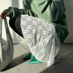 봄 여성 포스터 레이어드 스커트 랩 시스루 치마 자수 A라인 데일리 포인트 : MOALOOK