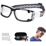 SooGree 스포츠 남성용 여성용 농구 축구 라켓볼 고글 안개 방지 안전 보호 G8038 Black Frame White Nose Pad : 아메리카텐즈