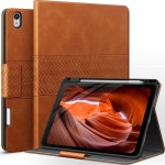 auaua aua 케이스 for iPad Air 5세대 2022 4세대 2020 연필꽂이 오토 슬립 웨이크 비건 가죽 조절식 스탠드 커버 브라운 : 월드써니
