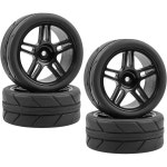 Acekeeps 4pcs 접착식 1 10 RC 온로드 솔리드 휠 과 타이어 12mm 육각 HSP 타미야 TT01 TT02 사쿠라 교쇼 드트 랠리카 블랙 : 월드써니