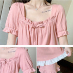 수면 우정 잠옷 세트 봄 여름 파자마 여성 귀여운 공주 러블리 홈웨어 순면 편한옷 : 아뜨몰i