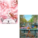 핀투 플라스틱 직쏘 퍼즐 2개 묶음 - 300개 벚꽃 사쿠라 고양이와 500개 자전거 꽃과 운하. 네덜란드 암스테르담 H2462+H1438 : 달라스유니콘