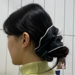여성 투톤 쉬폰 곱창 머리 끈 블랙 헤어곱창끈 곱창머리끈 머리곱창끈 : 일구구7